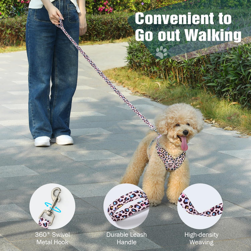 Pawaboo Small Dog Harness and Leash Set, Puppy Harness X-Frame No Pull No Choke, Dog Vest Harnesses Adjustable for Small Medium Sized Dogs,Soft Breathable Pet Harnesses for Walking, XS, Pink Leopard XS(Neck 11.8-15.9" Chest 10.6-12") - PawsPlanet Australia