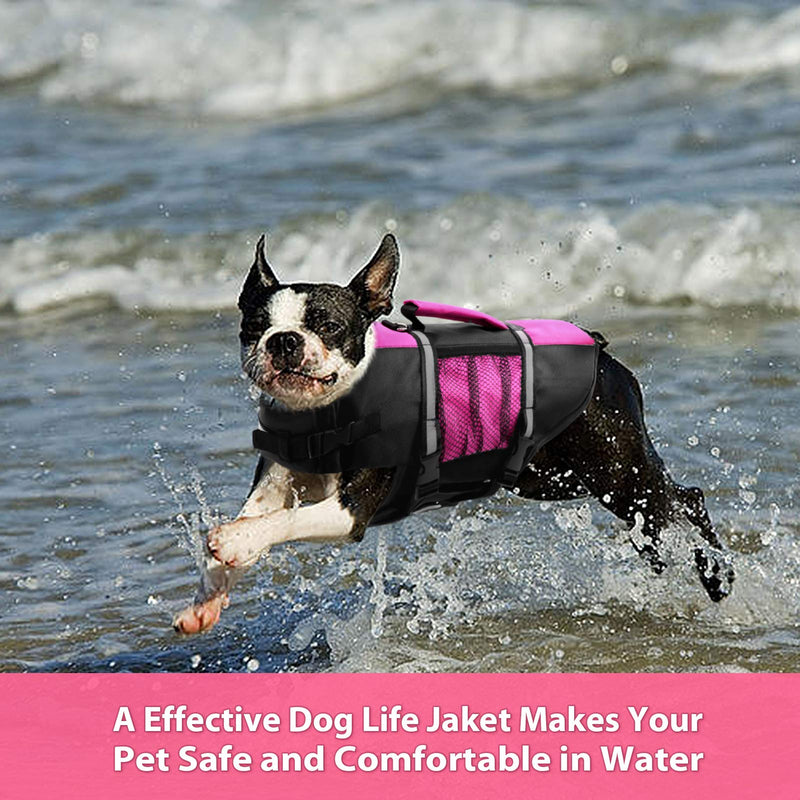 Queenmore Small Dog Life Jacket, Adjustable Pet Life Vest for Small and Medium Dogs with High Buoyancy, Rescue Handle, Reflective Bands for Boating, Canoeing, Swimming X-Small Pink