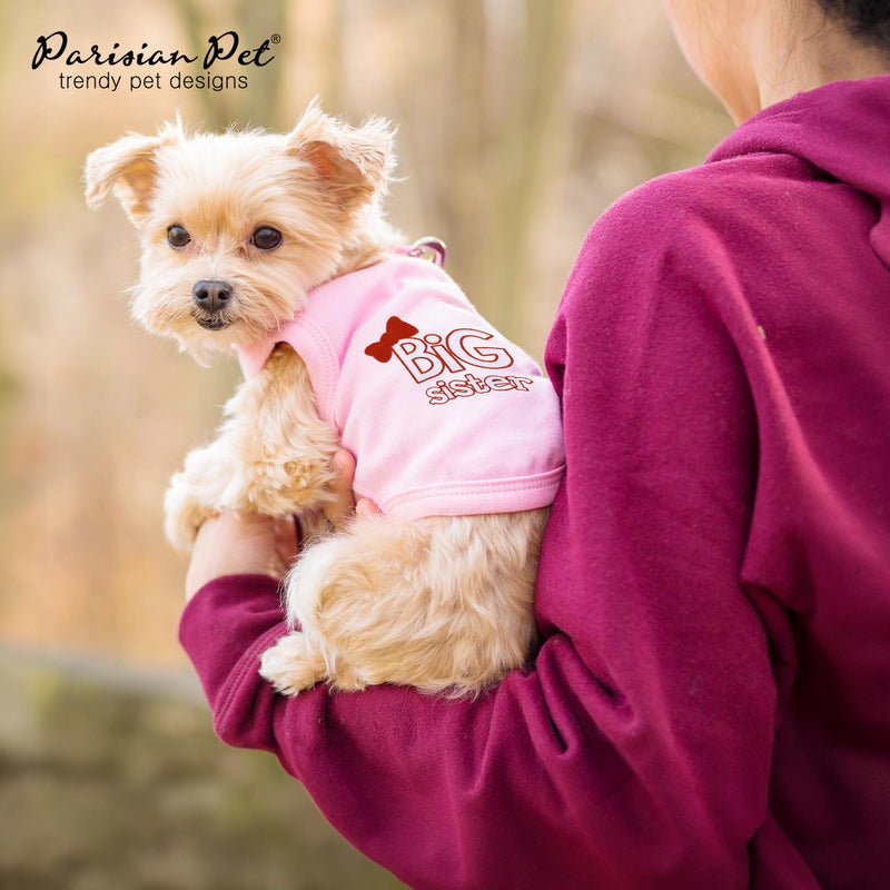 Parisian Pet Cat and Dog T-Shirt with Embroidered ' Big Sister ' - Breathable Big Sister Doggy Clothes - Sleeveless Pets Vest - Machine Washable Pink Shirts for Large Dogs 3XL - PawsPlanet Australia