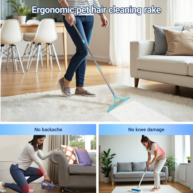 3 in 1 Carpet Rake for Pet Hair Removal 55" Long for Pet Hair,Cat Hair Remover with 3 Modes Adjustable Handle,Reusable Pet Hair Remover Deep Hair Cleaner Remover Tool for Rugs, Mats, Couch, Furniture - PawsPlanet Australia