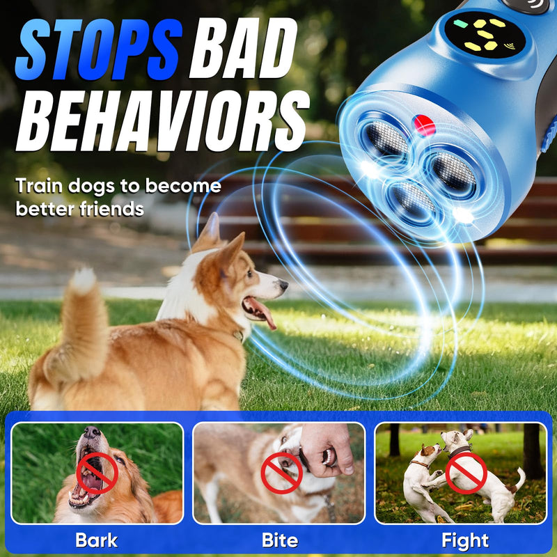 Dog Bark Deterrent Device - 3X Ultrasonic Anti-Bark Device with 5 Adjustable Levels, 30ft Range for Indoor/Outdoor Use Rechargeable & Portable for Your or Neighbor's Dog with Flashlight (Blue) Blue - PawsPlanet Australia