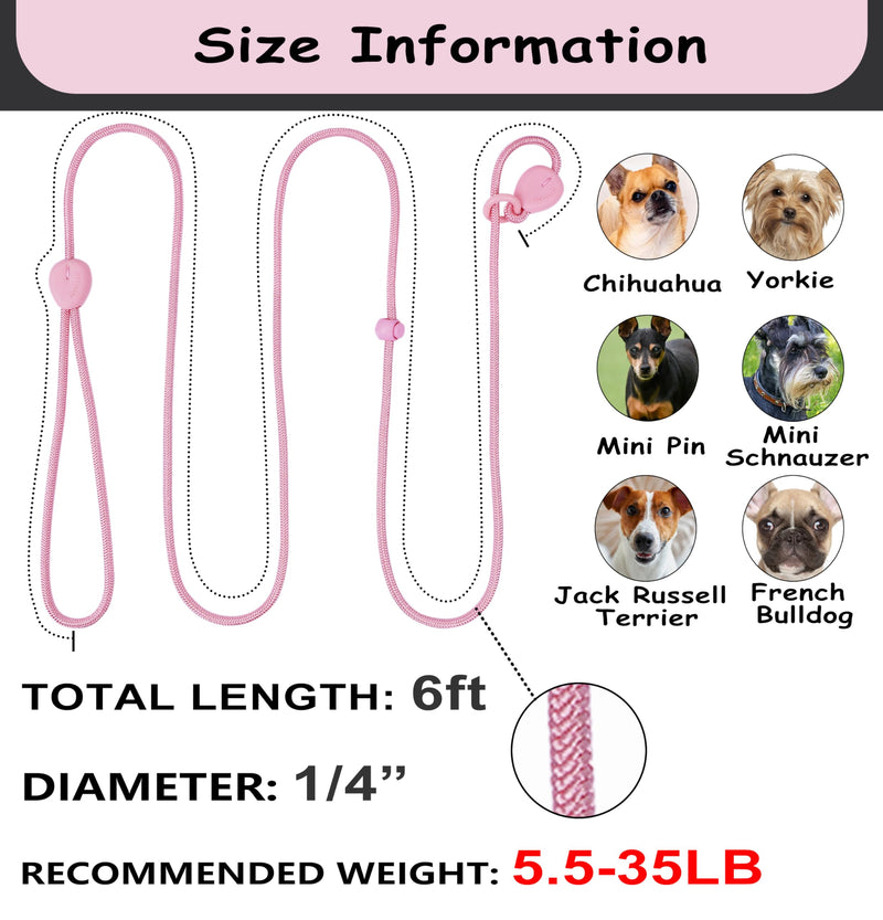 Slip Leash for Dogs 6FT Slip Lead Strong Dog Training Leash Heavy Duty Slip Leash No Pull Dog Slip Lead Comfortable Rope Dog Leash Lightweight Puppy Leash Dog Leash for Small Medium Dogs (Pink, 6FT) Pink - PawsPlanet Australia