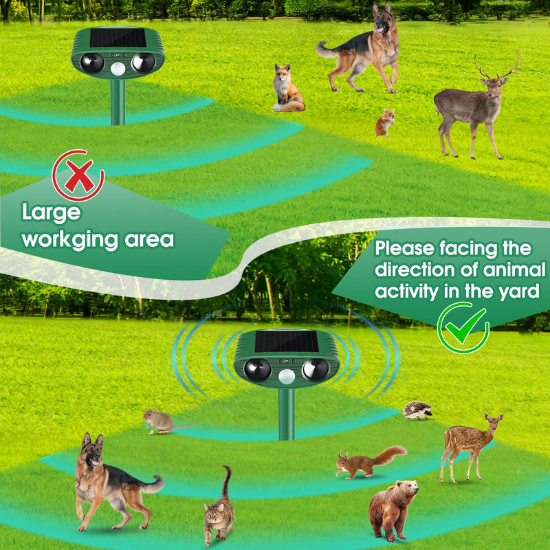 2 Pack Solar Animal Repeller Outdoor, Cat Deterrent with Ultrasonic & Flashing LED - Night Time Motion Activated Pest Control for Garden Yard to Repel Cats, Raccoons, Deer, Skunks, Squirrels Green - PawsPlanet Australia