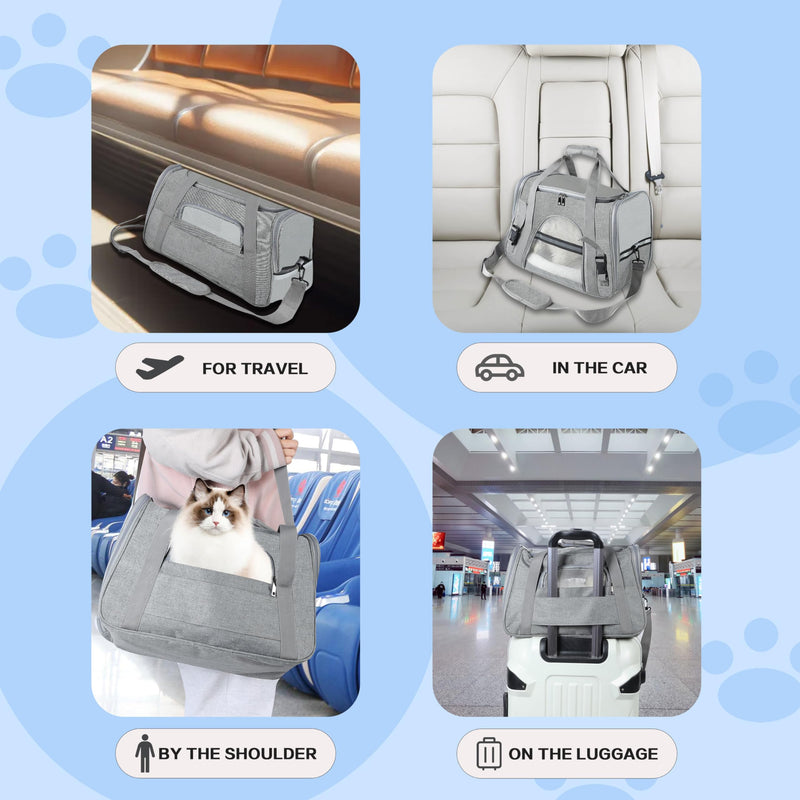 FluffyDream Pet Travel Carrier Soft Sided Portable Bag for Cats, Small Dogs, Kittens or Puppies, Collapsible, Durable, Airline Approved, Travel Friendly (Grey, 17.0" L x 10.0" W x 11.0" H) (Grey) Grey 10.0"L x 11.0"W x 17.0"H