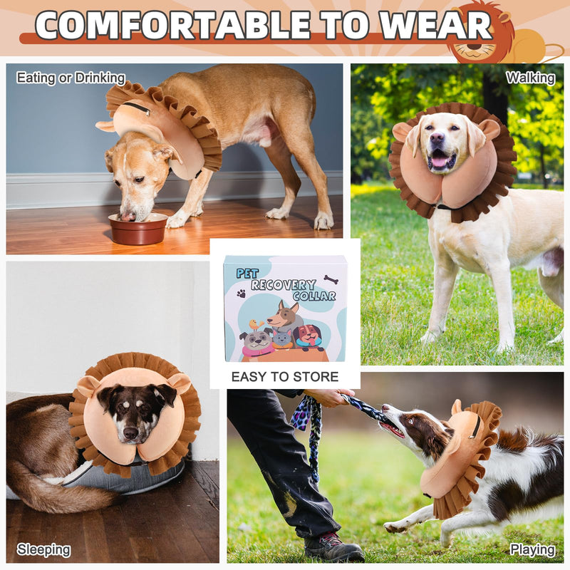KOOLTAIL Dog Cone Collar Alternative, Soft Inflatable Dog Cone for Small Medium Large Dogs, Adjustable Donut Neck Cone for Dogs Cats After Surgery, Recovery E Collar with Enhanced Anti-Licking, Lion L - PawsPlanet Australia
