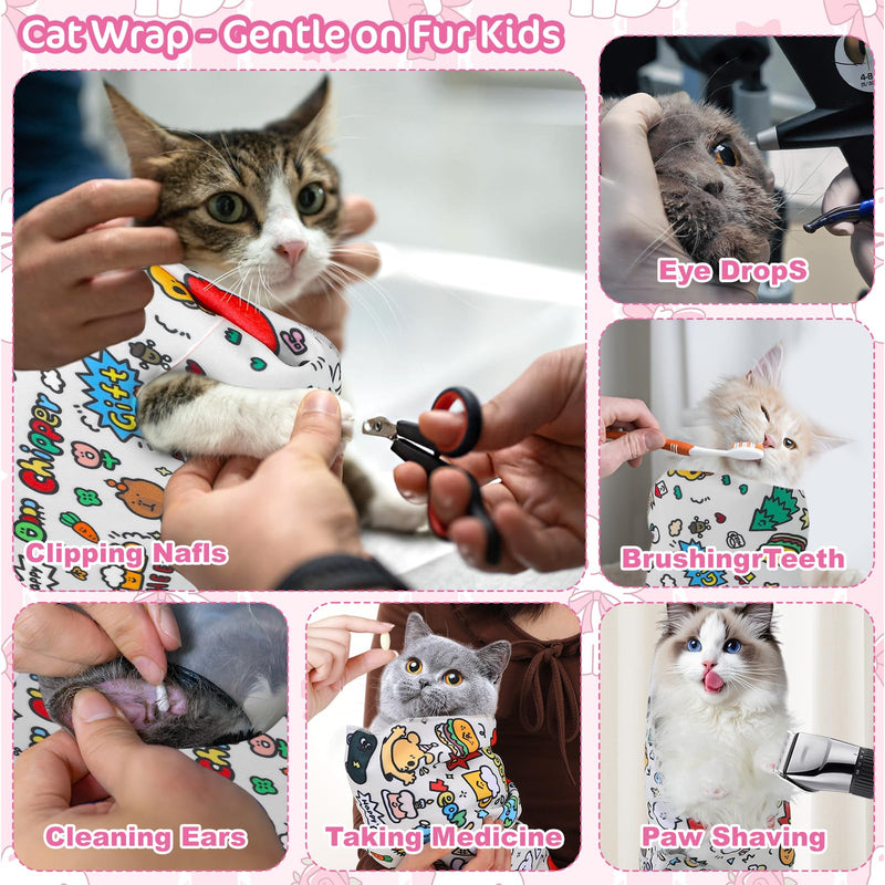 Cat Grooming Wrap Self-Adhesive Cat Swaddle Restraint with Nail Clipper Anti Bite Scratch Escape Pet Burrito Blanket Tool Supplies for Nail Trimming Clipping Cutting Teeth Brushing Ear Cleaning - PawsPlanet Australia