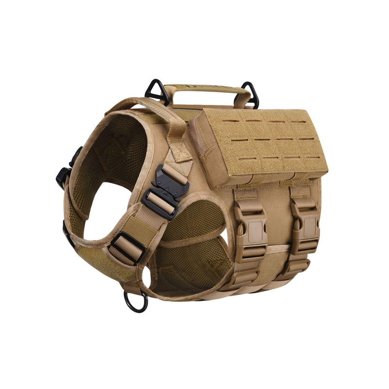 AIWAI Tactical Dog Harness with Handle for Large Dogs,2X Metal Buckle, Dog MOLLE Vest with Pockets,No Pull Adjustable Pet Harness, Easy Control Dog Vest Harness for Working Training (Khaki, XL) Khaki - PawsPlanet Australia