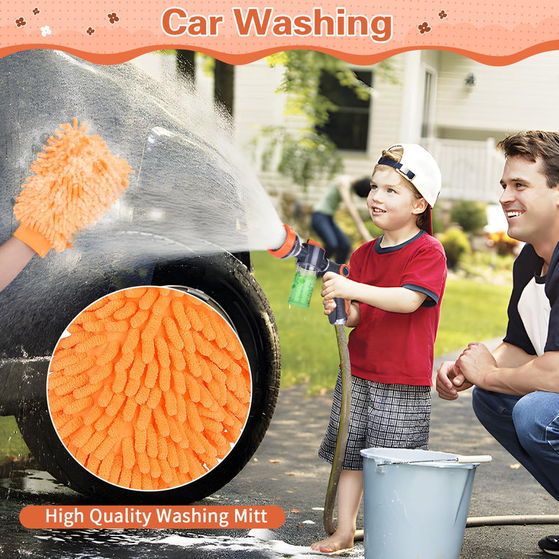 Upgrade Dog Washing Hose Attachment, 8 Way Spray Pattern Garden Hose Nozzle with Soap Dispenser, Dog Wash Supplies with 2 type Dog Bath Brush, Dog Comb and Toothbursh, Car Washing Mitt Orange US new - PawsPlanet Australia