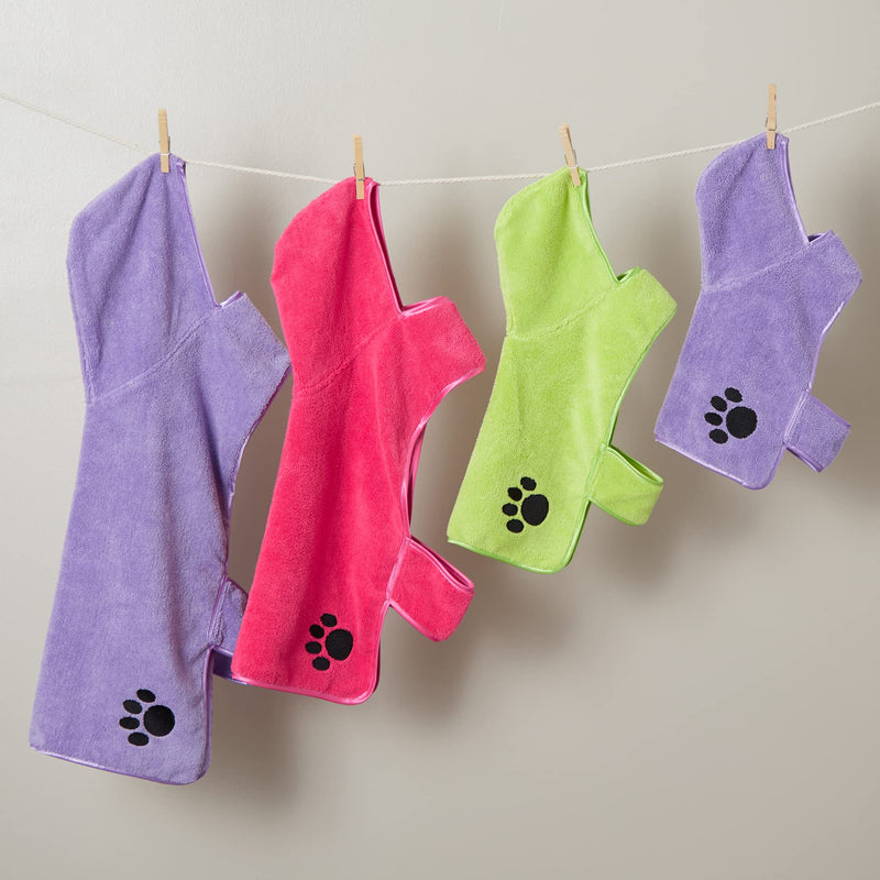 Bone Dry Pet Robe Collection, Embroidered Absorbent Microfiber Bath Robe with Adjustable Closure, for Dogs & Cats, Medium, Lettuce Green - PawsPlanet Australia
