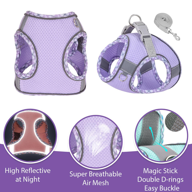 Cute Plaid No Pull Dog Harness for Small Dogs Soft Mesh Small Dog Harness and Leash Set Easy Walk Step in Puppy Harness Vest Pet Cat Chihuahua Yorkie Shih Tzu Dog Harnesses (Purple,XS) XS (Recommend 6-8 lbs) Purple - PawsPlanet Australia