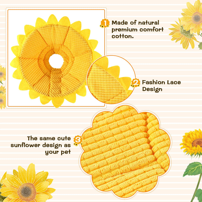 Sunflower Cat Recovery Collar Soft Cat Cone Collar Pet Cones for Cats Cotton Pet Cone Collar Adjustable Sunflower Elizabeth Collar Postoperative Protection Soft Cone for Cats and Dogs(Small)