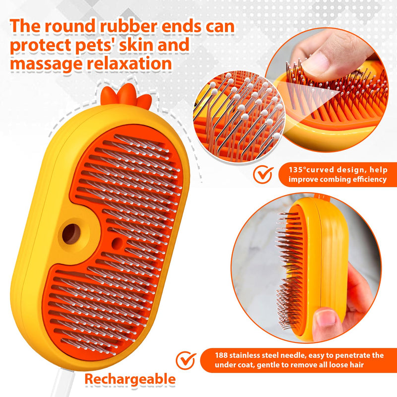 Cat Steam Brush with Release Button, 3 in 1 Rechargeable Pet Spray Water Comb for Long & Short Hair Removal, Self Cleaning Slicker Vapor Brush for Indoor Cats Dogs Rabbits Shedding Grooming Yellow - PawsPlanet Australia