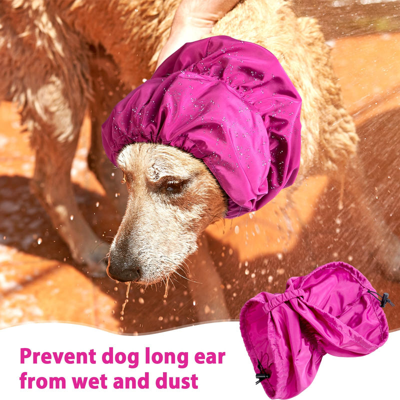 2 Pcs Waterproof Dog Shower Cap Dogs Snood 11.81" Dog Bath Cap with Adjustable Strap Dog Ear Covers for Bath Dog Rain Hat for Washing Raining Swimming Ear Prevention, Purple - PawsPlanet Australia