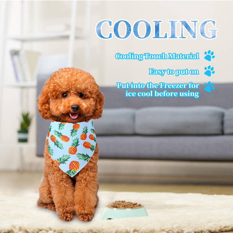 Dog Cooling Bandana XLarge 1PCS, Breathable Summer Triangle Scarfs Bibs, Light Blue with Yellow Pineapple Pattern, Adjustable Breed Handkerchief for Large Dogs Pets Gift Pineapple Cooling X-Large - PawsPlanet Australia