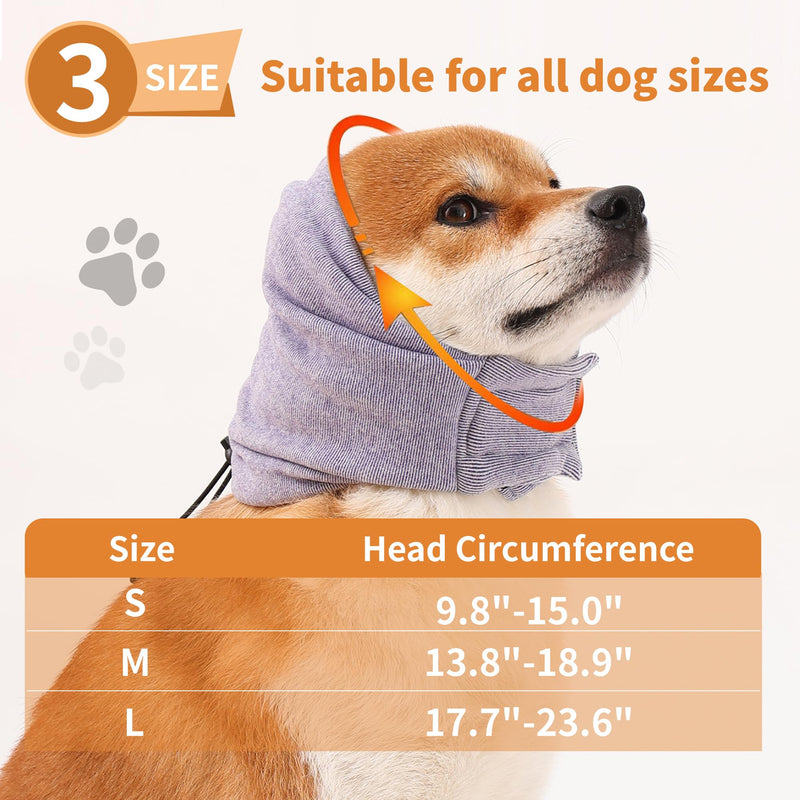 Dog Ear Muffs Noise Protection,Dog Hematoma Ear Wrap, Upgraded Velcro Dog Headband for Anxiety Relief, Warm Dog Ear Cover Winter Hat, Dog Ear Covers for Bath, Thunderstorms S-Head Circle(9.8"~14.9") Purple - PawsPlanet Australia
