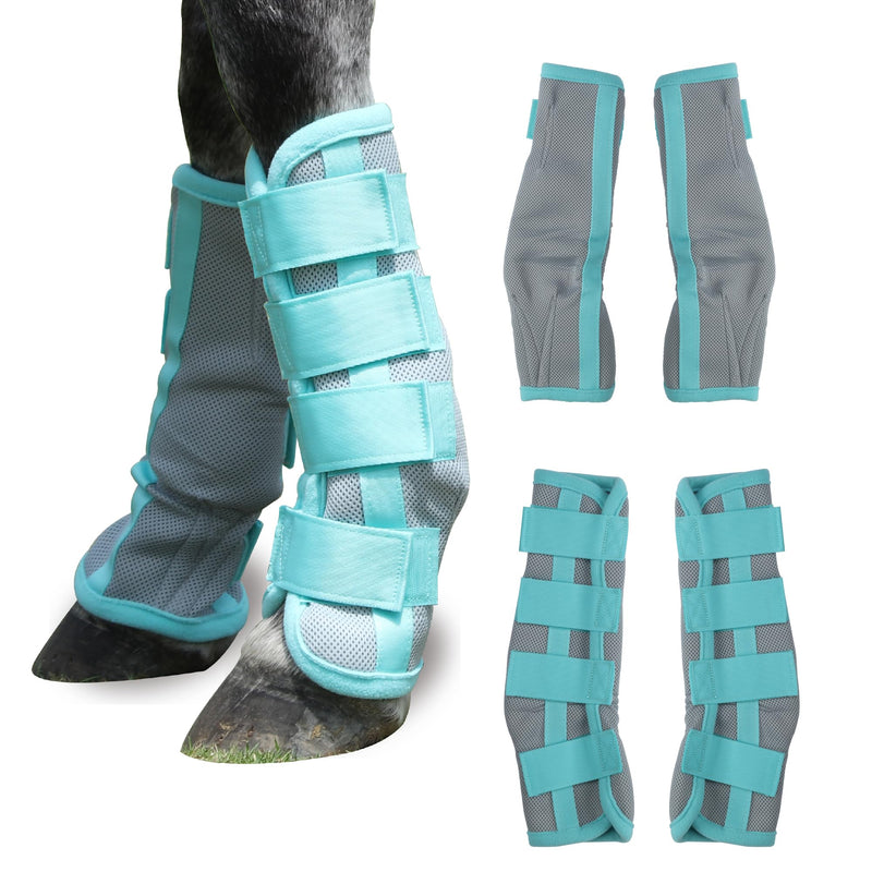 Horse Fly Boots Set of 4 - No-Rub Airflow Mesh Leggings to Reduce Stomping - Stay-on Breathable Horse Leg Wraps for Pasture, Stable & Field Green Full
