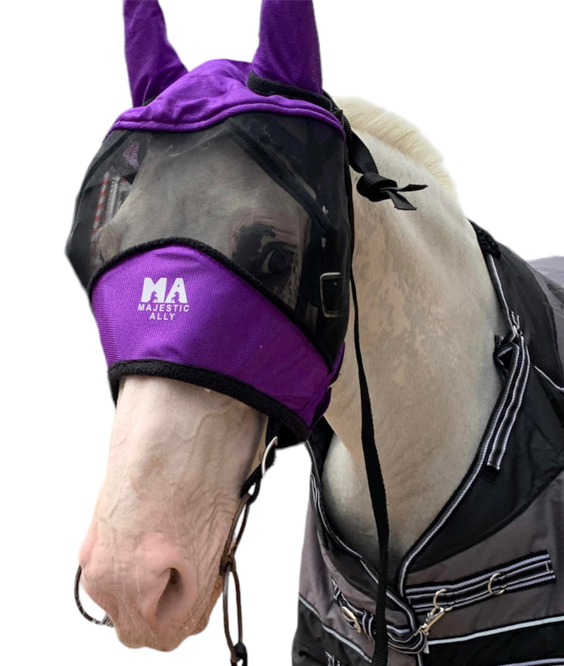 Majestic Ally Horse Fly Mask with Ears, Comfort Durable Fine Mesh, Soft Fleece Touch on Skin, Protect Eyes and Ears (Purple) - PawsPlanet Australia