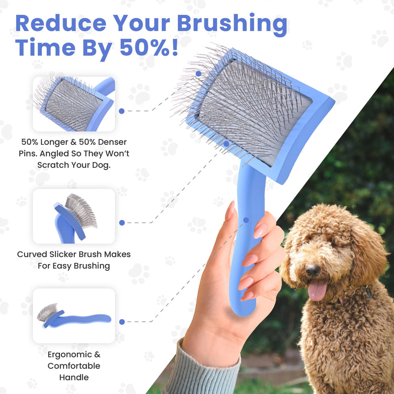We Love Doodles Medium Curved Slicker Brush and Grooming Scissors Kit Bundle - Soft Pin Goldendoodle Brush and Dog Grooming Scissors Kit - Brush for Dematting & Shedding - Made in USA - PawsPlanet Australia