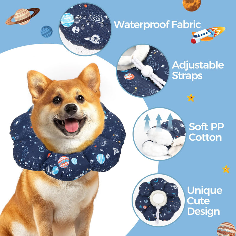 ComSaf Soft Dog Recovery Collar, Protective Adjustable Pet Cone Collar for After Surgery, Comfortable Lightweight Elizabethan Collar for Small Dog Cat Prevent from Licking Wounds, Not Block Vision Planet L (Neck:7.4-12.9 in)