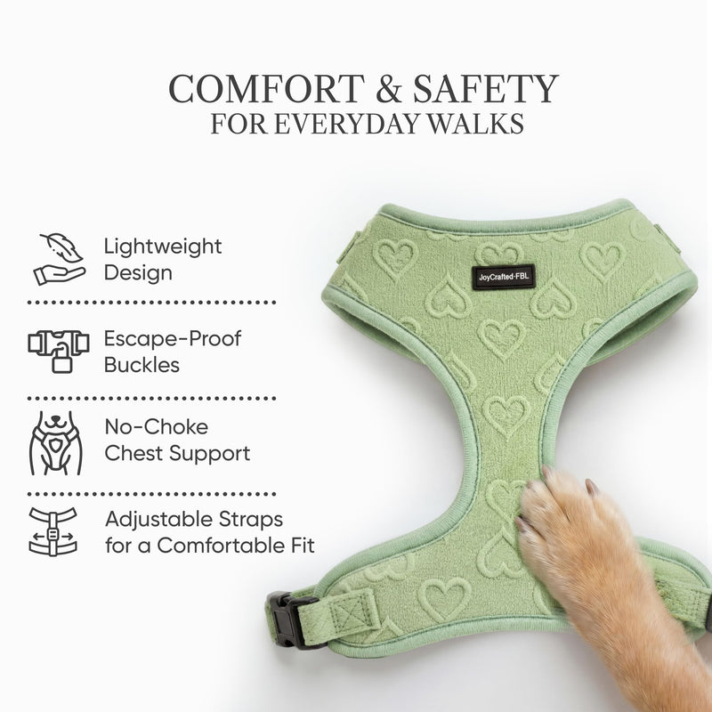 No Pull Dog Harness & Leash Set | Lightweight Breathable Neoprene, Cute Heart Pattern, Adjustable Step-In Vest,Soft Padded with Back D-Ring, XXS-L Small Dogs | Harness & Leash Set Green Harness Leash Set-Green S-Small - PawsPlanet Australia