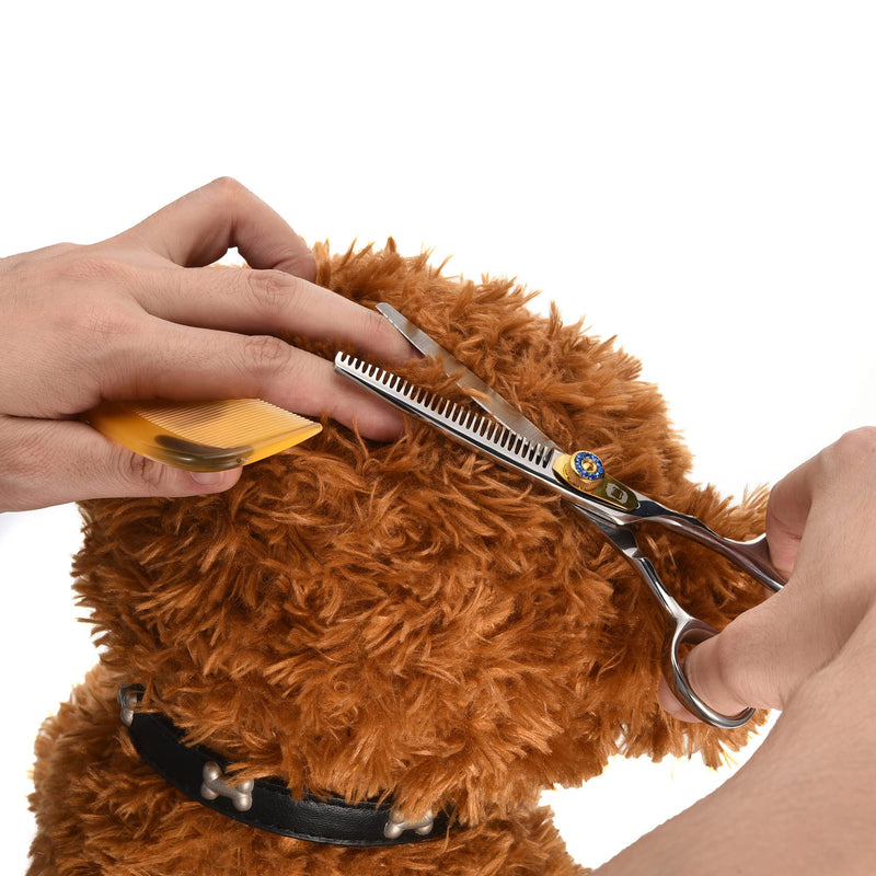Thinning Scissors for Dogs, Professional Thinning Shears for Pets Double Sided Blades Stainless Steel Pet Cat Shears for Grooming Dogs Cats Blue Crystal Screw