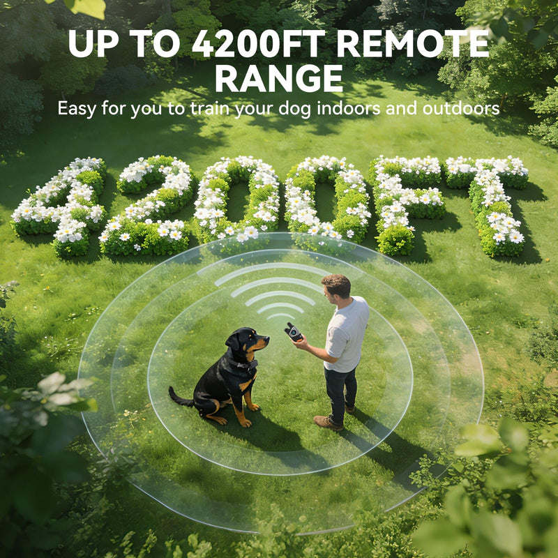 CanineJoy Dog Shock Collar and Automatic Bark Collar - 2-in-1 4200FT Dog Training Collar with Remote Control, Waterproof Electric Collar with 4 Training Modes, Security Lock, Rechargeable E-Collar - PawsPlanet Australia