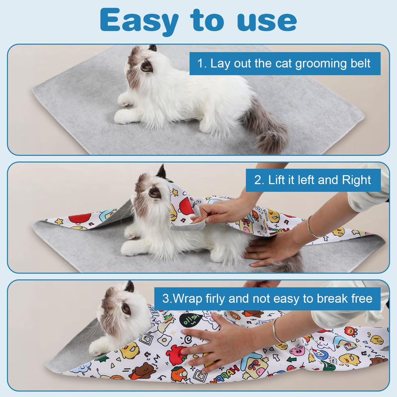 Cat Wrap for Cutting Nails, Self-Adherent 27.6" Large Cat Grooming Wrap Anti-Scratch, Anti-Bite Grooming Swaddle Calm Cozy Restraint Cloth for Nail Trimming (L, Within 16lbs) - PawsPlanet Australia