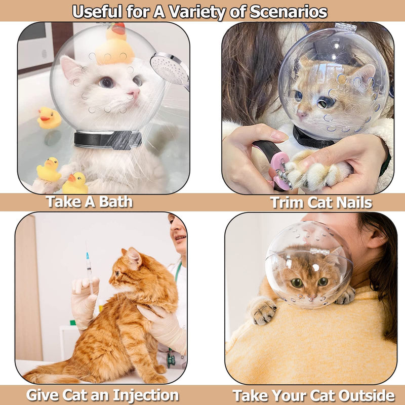 Cat Transparent Muzzle with Breathable Hood, Adjustable Kitten Astronaut Helmet Prevent from pet Biting Chewing Grooming Hoqqf, Ball Mask for Aggressive Cat(L) L - PawsPlanet Australia
