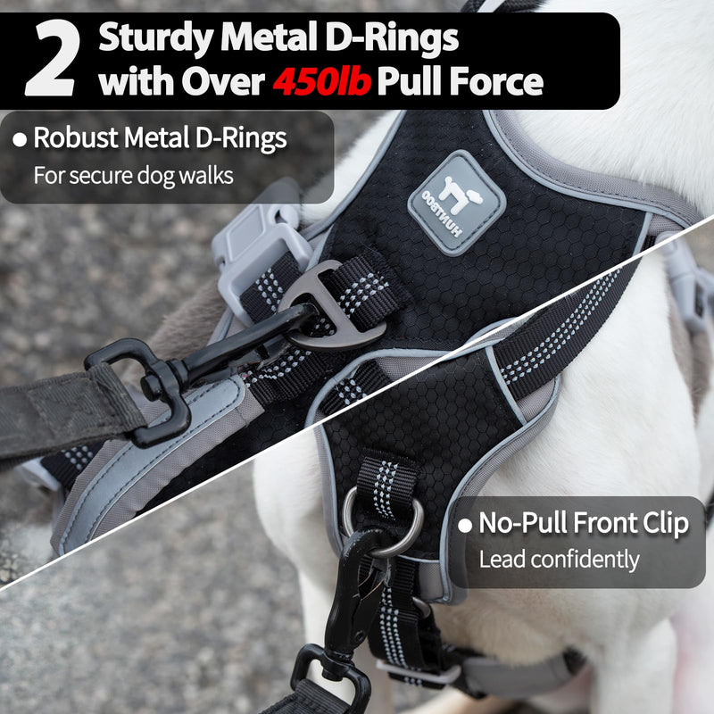 Huntboo Escape Proof Dog Harness Medium, Anti-Pull Dog Harness with Handle, Breathable, Adjustable Dog Harness Small, Reflective Harnesses for Large Dogs Outdoor, Walking, Training（Black, L） Large(Pack of 1) Black - PawsPlanet Australia