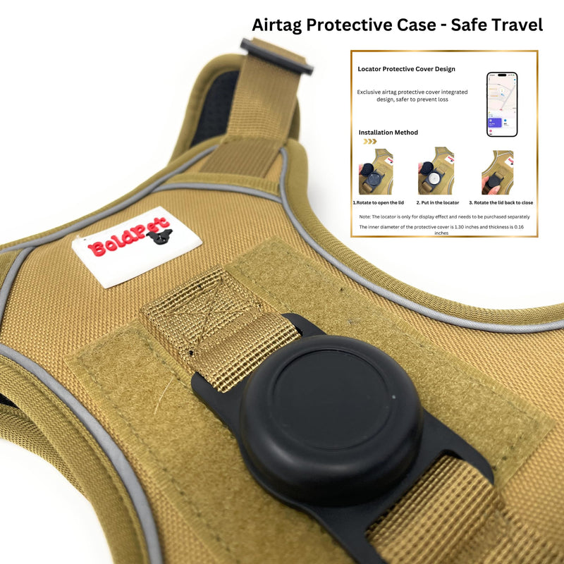 Dog Harness with Airtag Holder and Leash Set-Premium Oxford Breathable Material- Durable Reflective Airtag Dog Harness and Leash Set for Small, Medium, Large and X Large Dogs KHAKI - PawsPlanet Australia