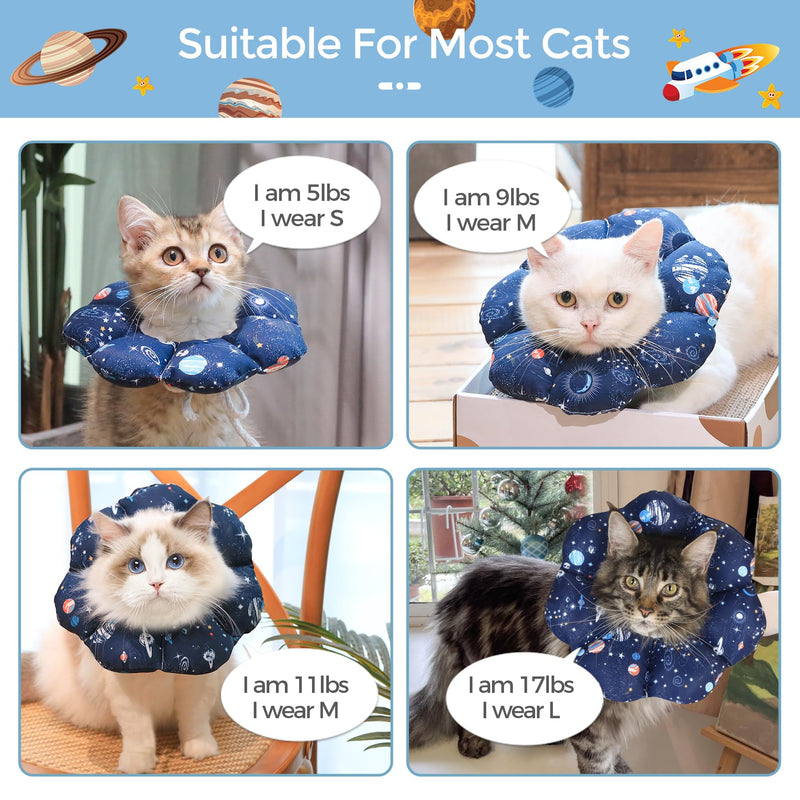 ComSaf Cat Cone Collar Soft, Protective Adjustable Cat Cones to Stop Licking After Surgery, Comfortable Lightweight Elizabethan Collar for Kitten Prevent from Licking Wounds, Not Block Vision Planet S (Neck:5.5-9 in)