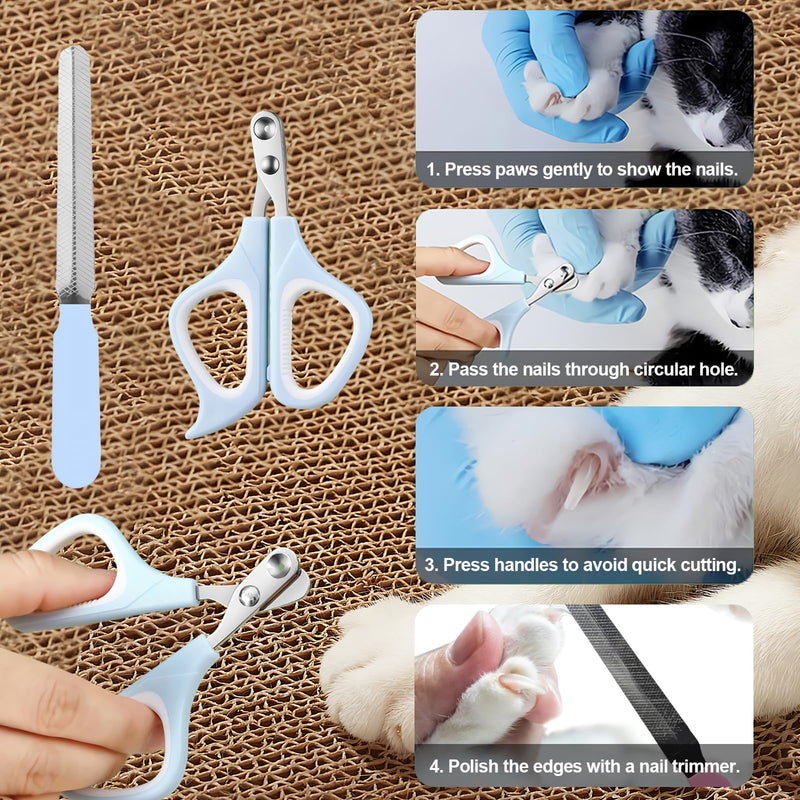 Cat Grooming Kit, 4-in-1 Cat Grooming Tools with Cats Brush, Flea Comb, Nail Clipper & Trimmer - Deshedding & Dematting for Pets Hair and Paws, Pet Shedding Set for Indoor Dogs & Cats (Blue) Blue - PawsPlanet Australia