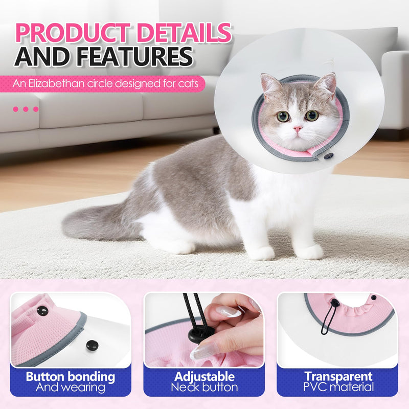 HDKUW Adjustable Cat Cone Collar, Alternative Anti-Lick E-Collar, Protective Recovery Elizabethan Cone After Surgery Recovery & Skin Protection for Kittens Puppy Small Dog to Stop Licking Pink L Neck 9-12in
