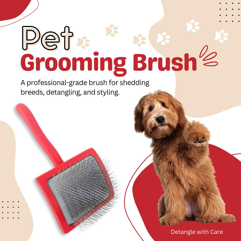 Professional Slicker Brush for Dogs & Cats – Grooming Tool for Detangling, Deshedding & Fluffing – Ideal for Poodles, Goldendoodles, Doodles – Gentle & Effective Pet Brush - (Red) Red - PawsPlanet Australia