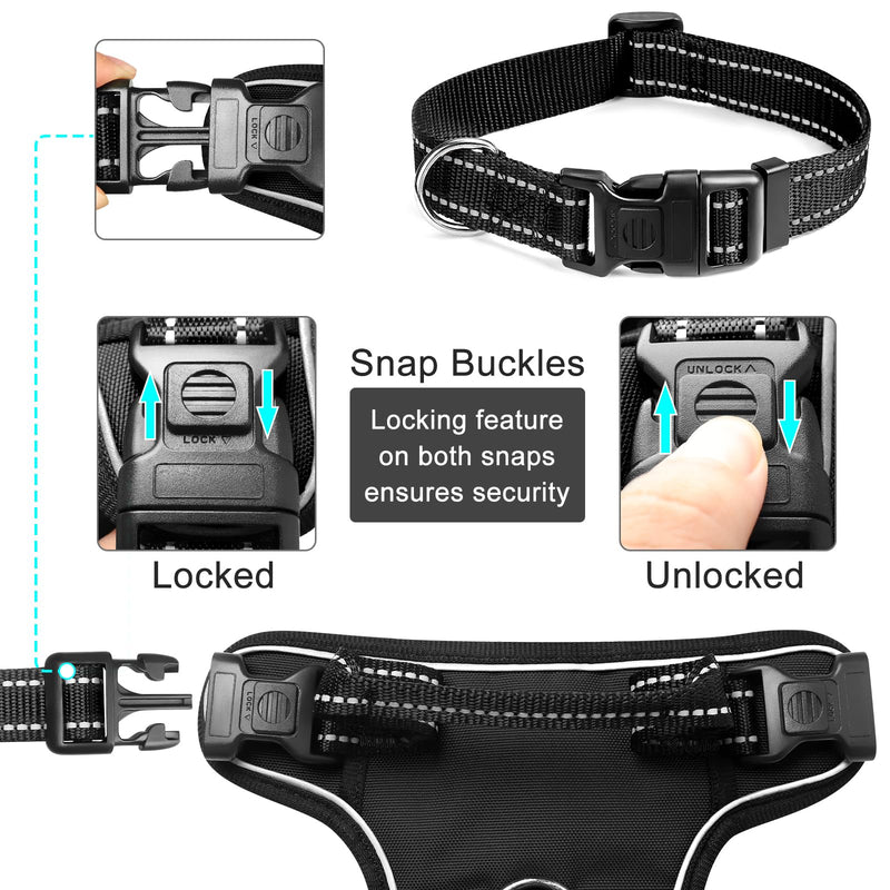 WINSEE Dog/Pet Harnesses No Pull with Dog Collar, Adjustable Reflective Oxford Outdoor Vest, Front/Back Leash Clips for Small, Medium, Large, Extra Large Dogs, Easy Control Handle for Walking X-Large Black