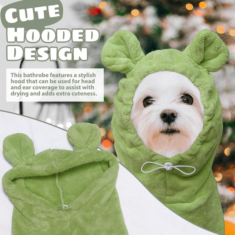 Dog Bathrobe Super Absorbent Towel Robe - Microfiber Bath Towels Fast Drying Coat for Dogs, Cute Dogs Clothes Adjustable Collar & Belly Strap Warm Keeping Hooded Dog Towel (Olive Green, X-Large) Olive Green - PawsPlanet Australia