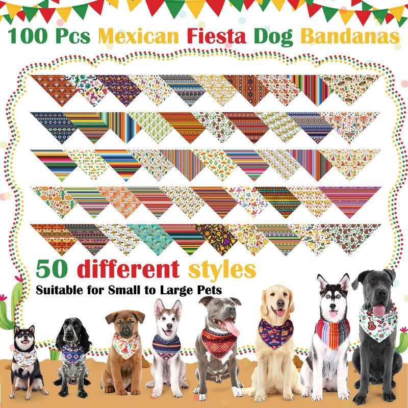Paterr 100 Pieces Dog Bandanas Bulk Mexican Cinco De Mayo Pet Handkerchief Soft Dog Triangle Bibs Cute Adjustable Washable Pet Scarf Accessory for Small Medium Dogs Puppy Cats (Mexican Fiesta) Mexican Fiesta - PawsPlanet Australia