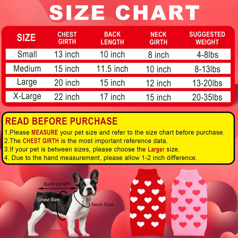 2 Pack Dog Valentine Sweater, Dog Valentines Day Clothes Dog Valentines Outfit Knitted Dog Heart Sweater for Small Medium Large Dogs Pets (Red & Pink, Large) Red & Pink - PawsPlanet Australia