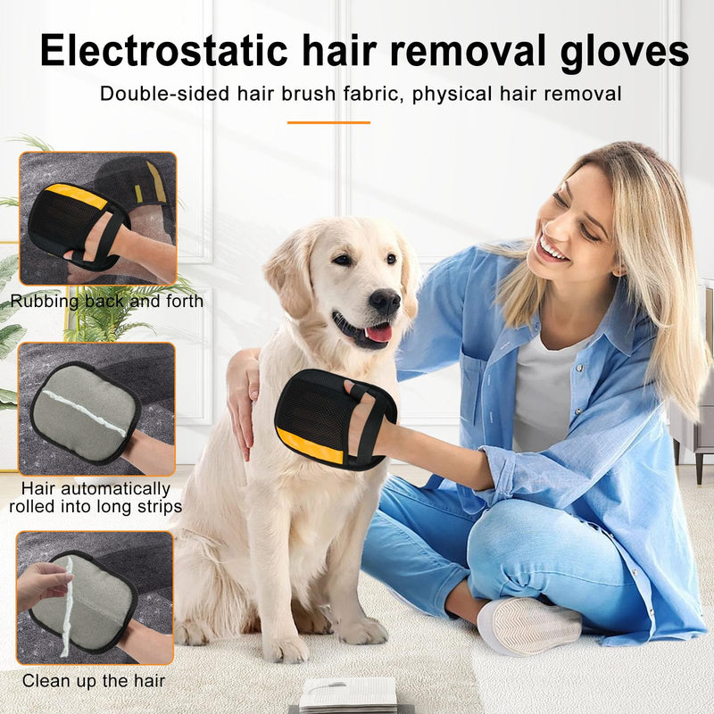 2 Pack Electrostatic Pet Hair Removal Gloves, Upgrade Magic Brush Pet Hair Remover Tool, Washable Reusable Cats and Dogs Grooming Gloves for Laundry, Couch, Car Seat, Furniture 2 Pcs-Black Yellow - PawsPlanet Australia