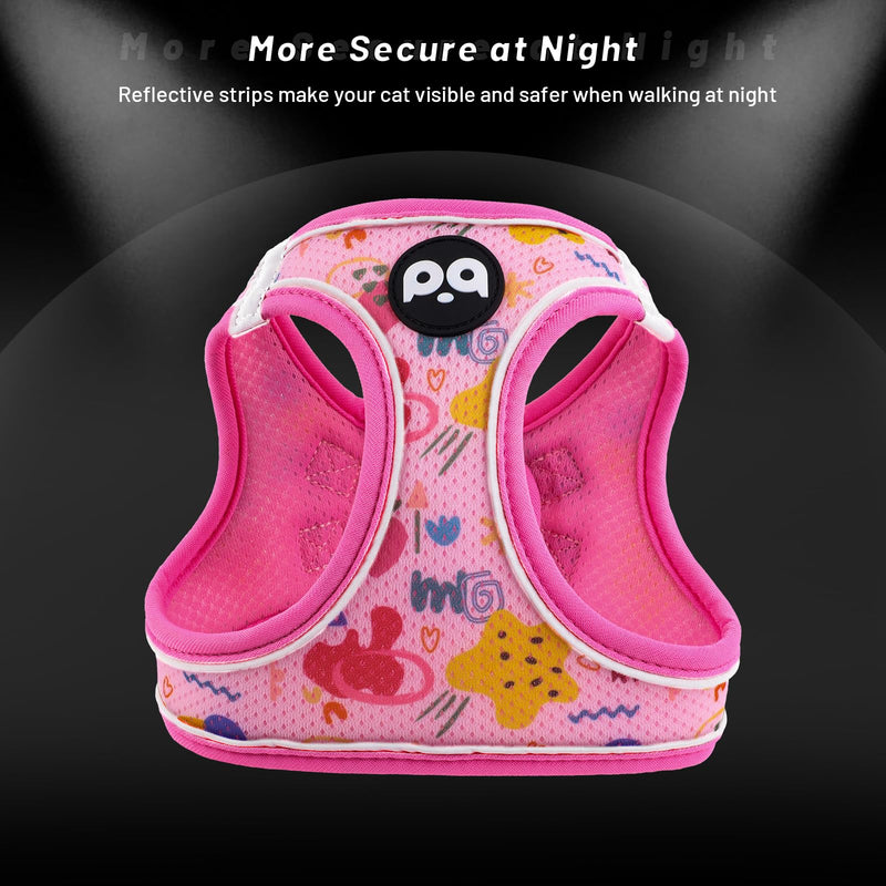 QQPETS Cat Harness and Leash Set for Walking Escape Proof, Safe Adjustable Kitten Vest with Reflective Strips, Easy Control Soft Mesh Lightweight Jacket (Stars Pink, XS(Chest 12.6”-14.1”)) XS(Chest 12.6”-14.1”) Stars Pink - PawsPlanet Australia
