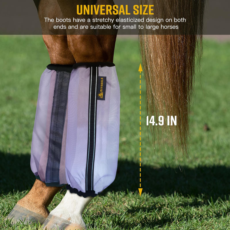 Fly Boots for Horses Set of 4,Universal Size Fine Mesh Horse Fly Boots with Nylon Stays,Fly Leggings for Horses with Fleece Trimming and Reflective Webbing Purple