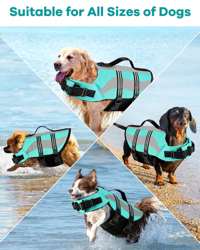 Dog Life Jacket with Reflective Stripes, Adjustable High Visibility Dog Life Vest for Boating, Ripstop Dog Swimming Vest with High Flotation for Small Medium and Large Dogs,Blue,S… S:11.8-18.1 in (Ribcage Girth) Blue