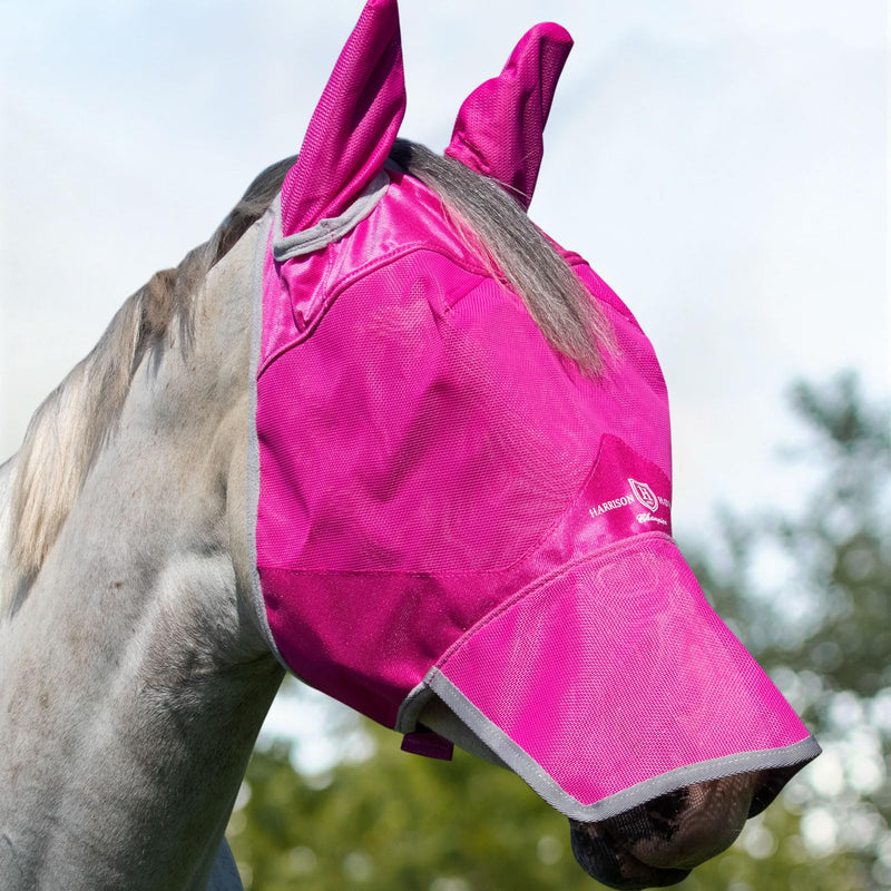 Harrison Howard UV-Proof Forelock Opening Reliable Protection Horse Fly Mask Long Nose with Ears Magenta Horse Large Horse (Large)