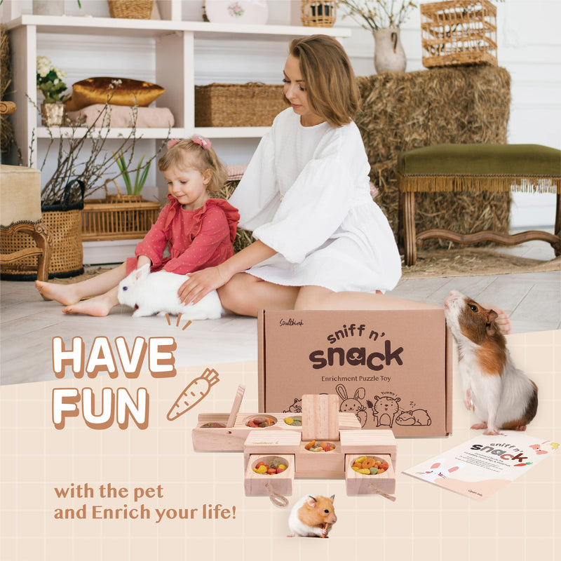 Interactive Wooden Rabbit Toys - Sniff n' Snack Rabbit Treats Bunny Toys, Enrichment Rabbit Toy for Boredom, Better Than Snuffle Mat for Small Animals, Hamsters, Guinea Pig (2 Sets) Sniff n' Snack 2.0