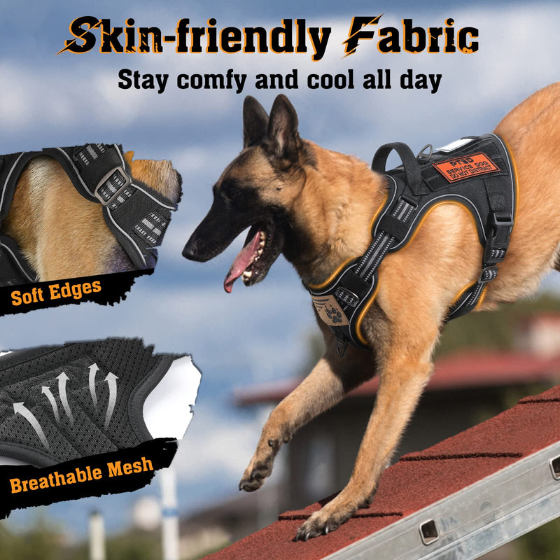 rabbitgoo Dog Harness for Large Dogs No Pull, Tactical Service Dog Vest with Molle and Control Handle, Adjustable and Reflective Military Pet Harness for Easy Walking and Training, Black, L - PawsPlanet Australia