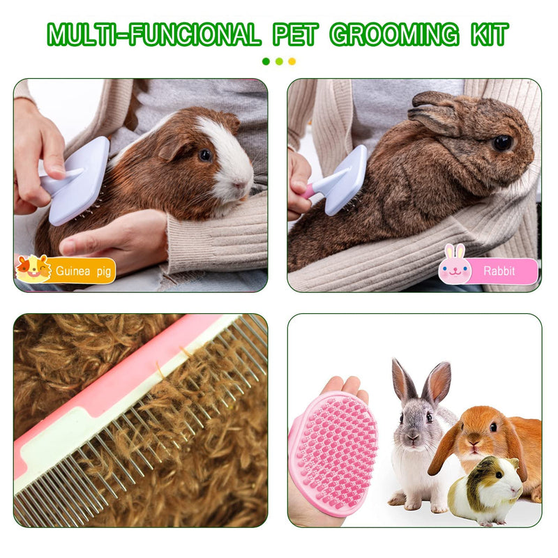 Small Animal Pet Grooming Kit Pet Shedding Slicker Brush, Bath Massage Glove, Pet Grooming Comb, Nail Clipper Trimmer Rabbit, Puppy, Kitten, Guinea Pig, Hamster, Ferret (Pink), 6 Pc Set - PawsPlanet Australia