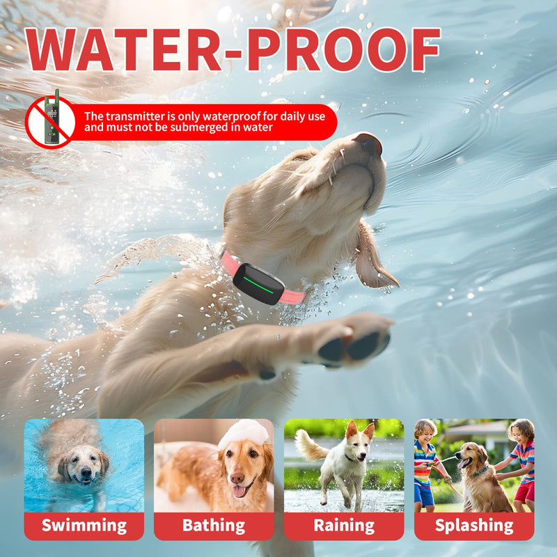 Dog Training Shock Collar 4300FT Dog Bark Collar with Remote IP67 Waterproof 4 Training Modes Beep Vibration Shock Light Mode Magnetic Charger Electric Dogs Collar 8-25 inches Double Shock Rose Bloom - PawsPlanet Australia