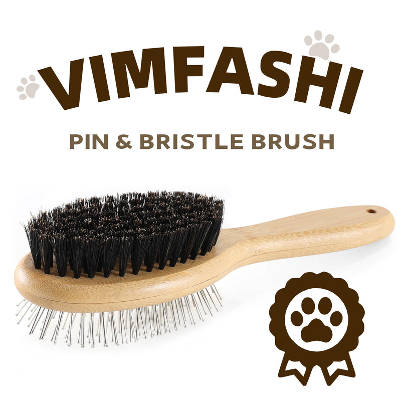 Double Sided Dog Brush Pin and Boar Bristle Pet Grooming Comb for Long or Short Haired Dogs and Cats Removing Shedding Tangles and Dead Undercoat Dog brush-01 - PawsPlanet Australia
