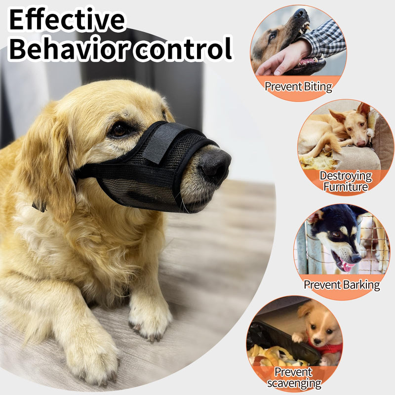 Dog Muzzle for Large Dogs – Soft Cotton Mesh Adjustable Breathable Muzzle for Biting, Barking, Grooming & Training(Black, L) Black - PawsPlanet Australia