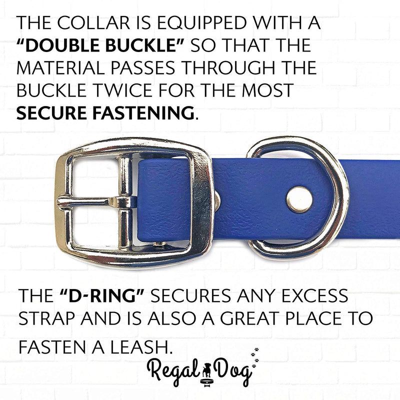 Regal Dog Products Large Blue Waterproof Dog Collar and Leash Set | Heavy Duty Double Buckle & D Ring - 5'ft Leash | Adjustable Biothane Dog Collar | Chew Resistant Waterproof Collar for Dogs Large Collar & Leash